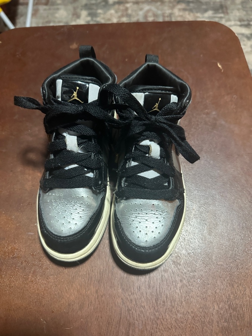 Jordan Kids High-Top Sneakers in Black and Silver with Gold Jumpman